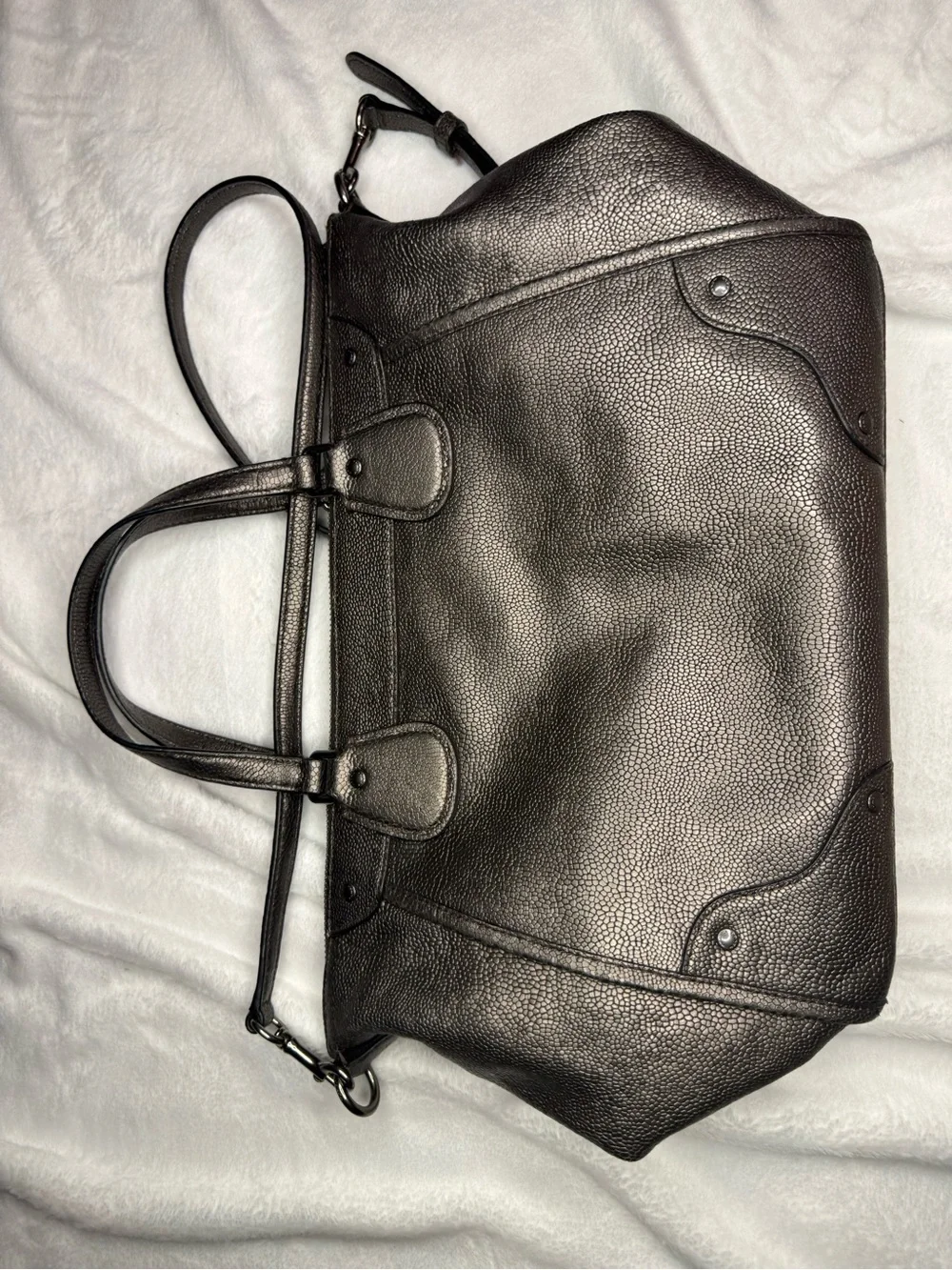 Coach Silver Pebbled Leather Tote with Detachable Crossbody Strap